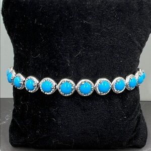 925 Diamond Cut Sterling Sleeping Beauty Turquoise Tennis Bracelet